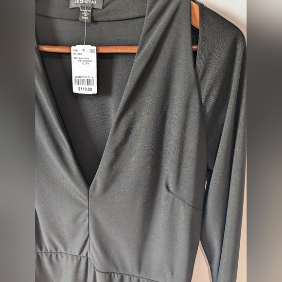 Le Château NWOT Black Asymmetrical Dress with Gold Shimmer - Picture 4 of 8